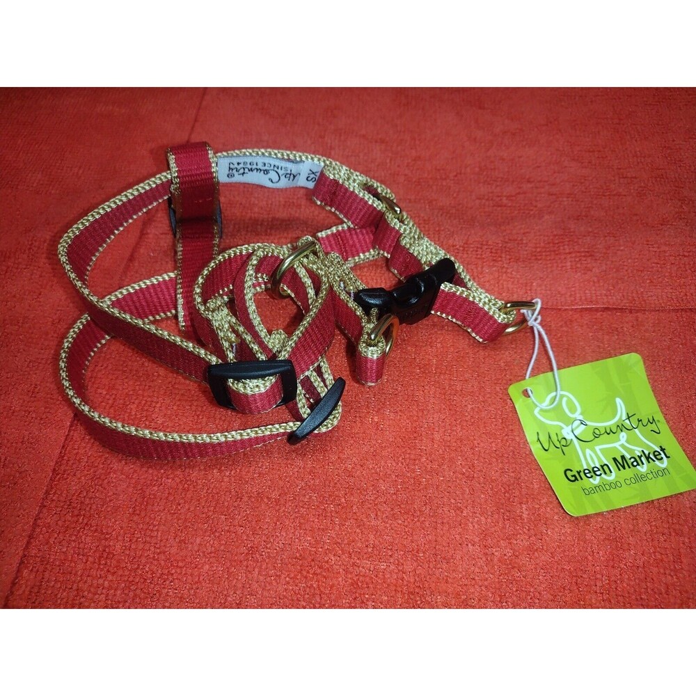 Small/ Medium Size Dog Walking Harness With Tag Red And Gold